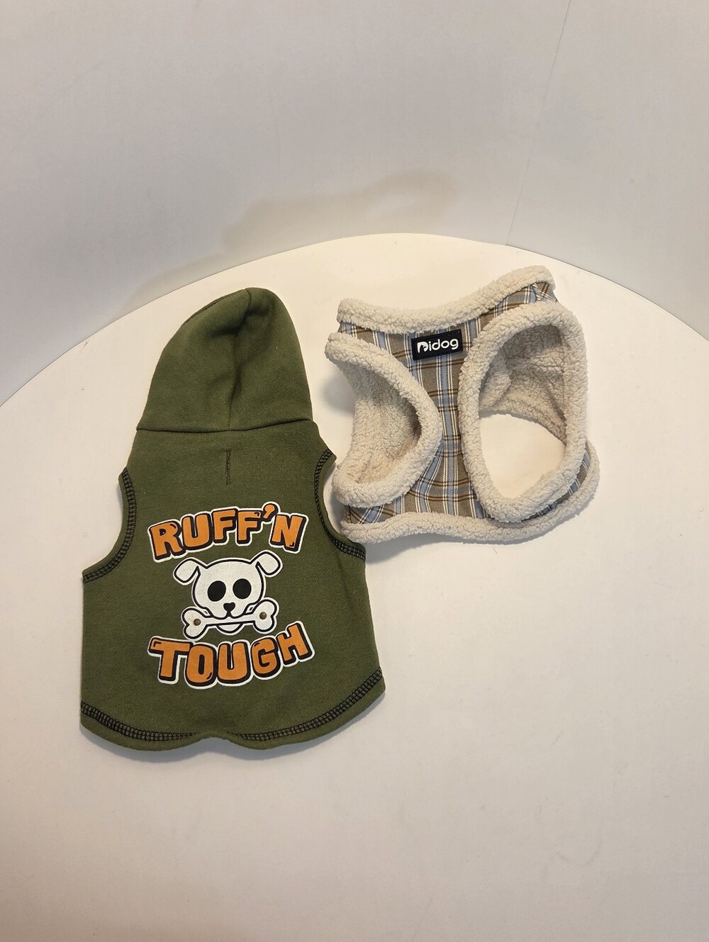 Dog Clothing Bundle SimplyDog Ruff’n Tough Hoodie & iDog Plaid Harness Vest 0366